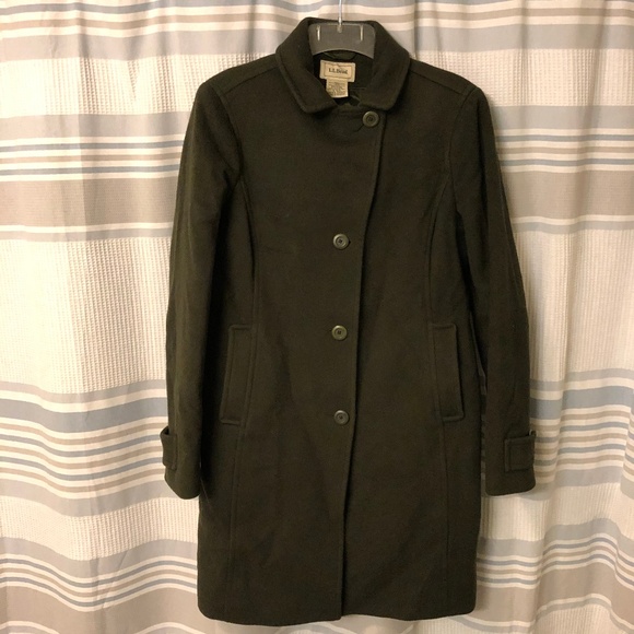 L.L. Bean Jackets & Blazers - LL Bean Classic Lambswool Polo Coat, Olive 8 Reg